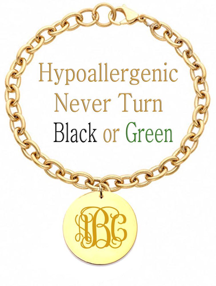 Personalized Monogram Initial Name Circle Charm Bracelet Custom Engraved