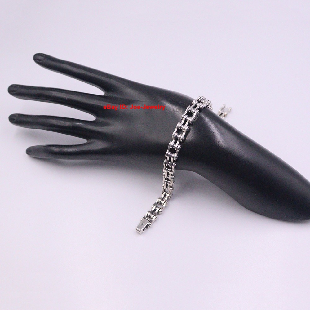 Real 925 Sterling Silver Bracelet 8mm Biker-style Chain Ｍen’s Bracelet 8.26″ L