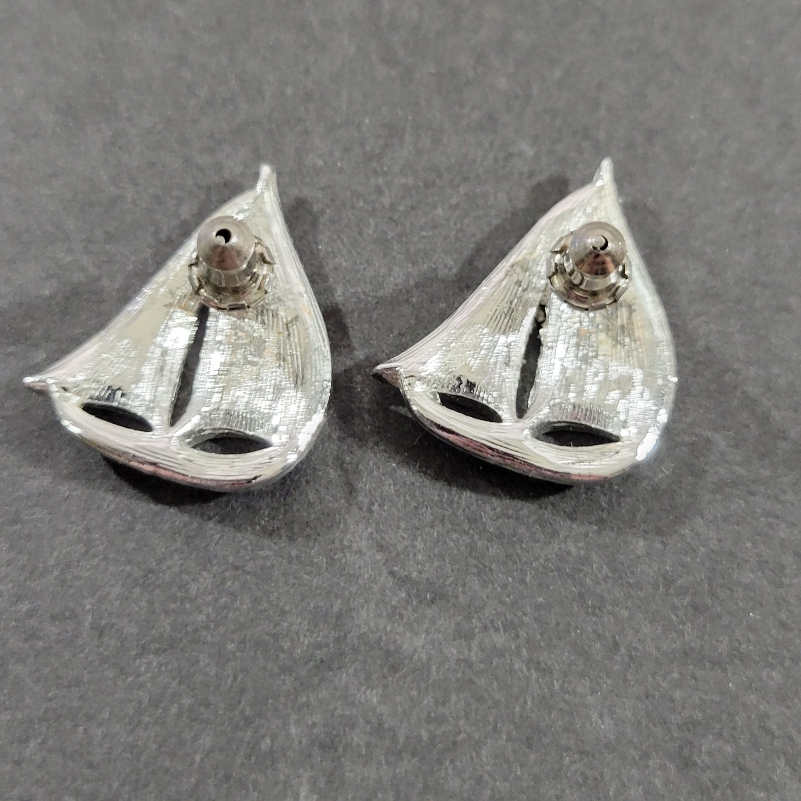 Vintage Enamel Sailboat Earrings Post Blue Ivory Silver Tone Nautical Coast 3/4″