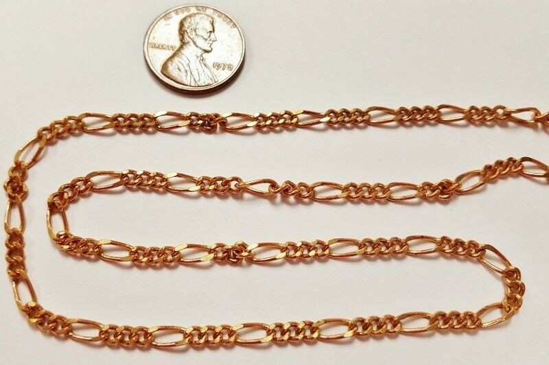 3 FEET VINTAGE SOLID ROSE BRASS FIGARO THIN LINK 3mm. WIDE CHAIN D446