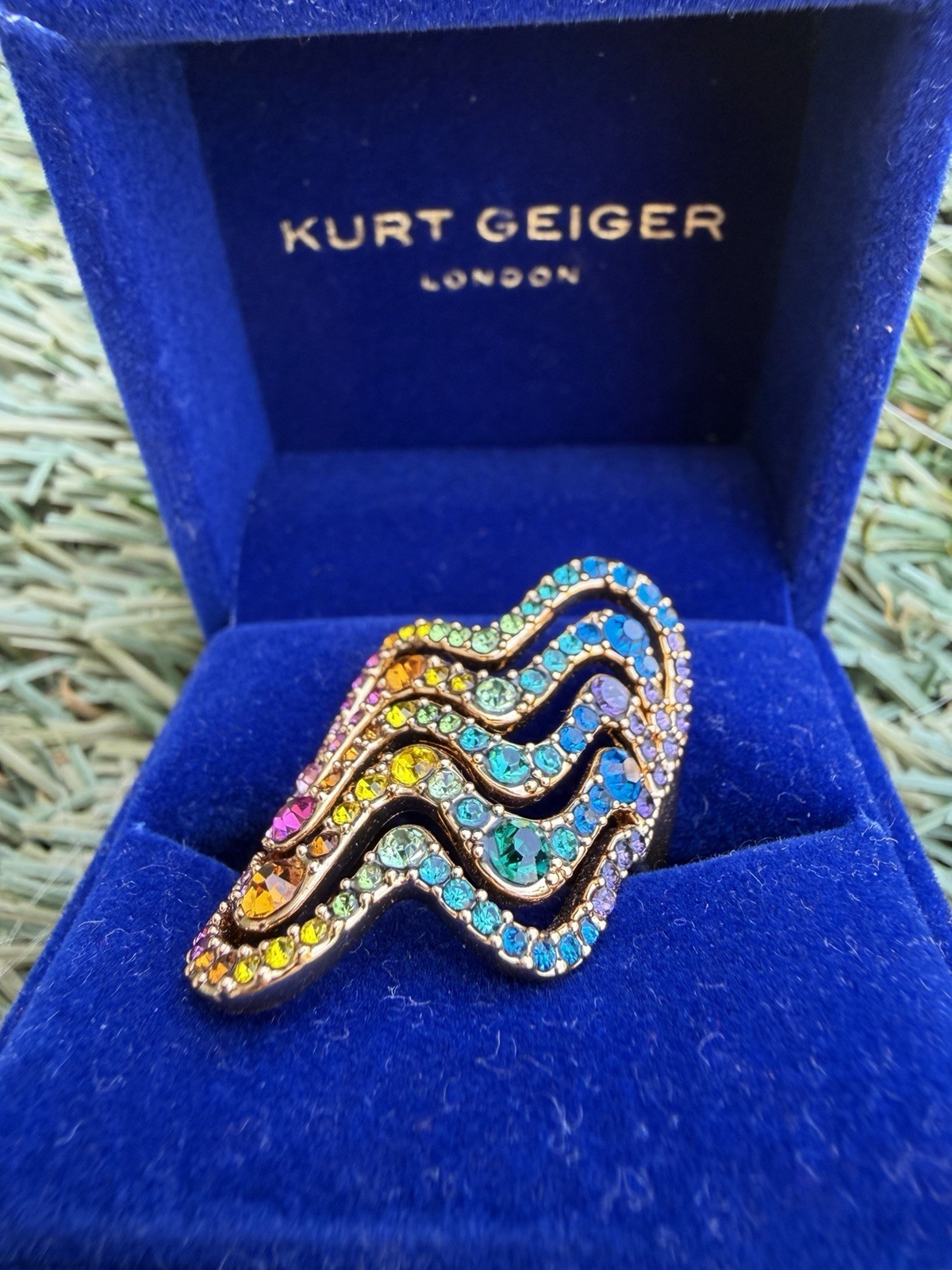 Kurt Geiger Rainbow Wave Cocktail Ring Size 7