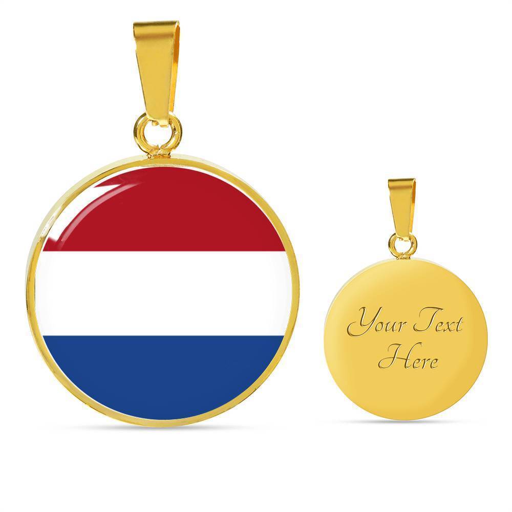 Netherlands Flag NecklaceCircle Pendant Necklace Stainless Steel 24 Inch Chain