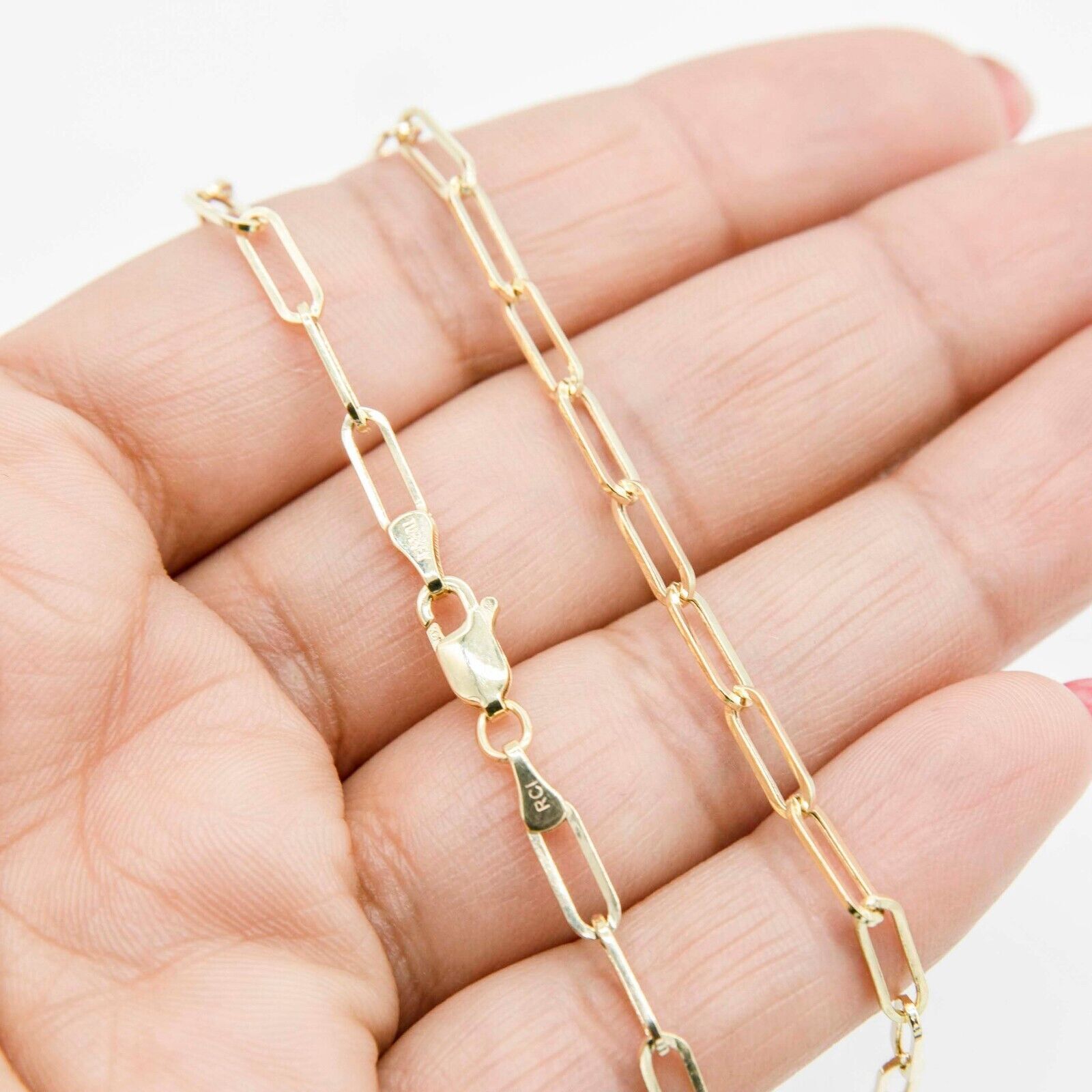3.5mm Paperclip Link Chain Necklace 10K Real Yellow Gold All Sizes