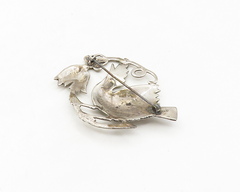 925 Sterling Silver Vintage Antique Perched Bird Shiny Brooch Pin BP6693