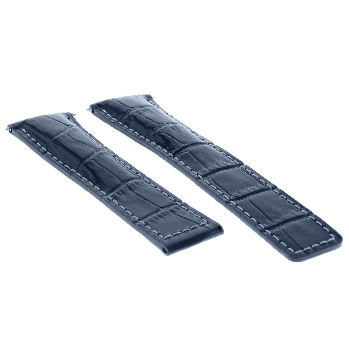 19mm Blue Genuine Leather Replacement Strap White Stitching For Tag Heuer