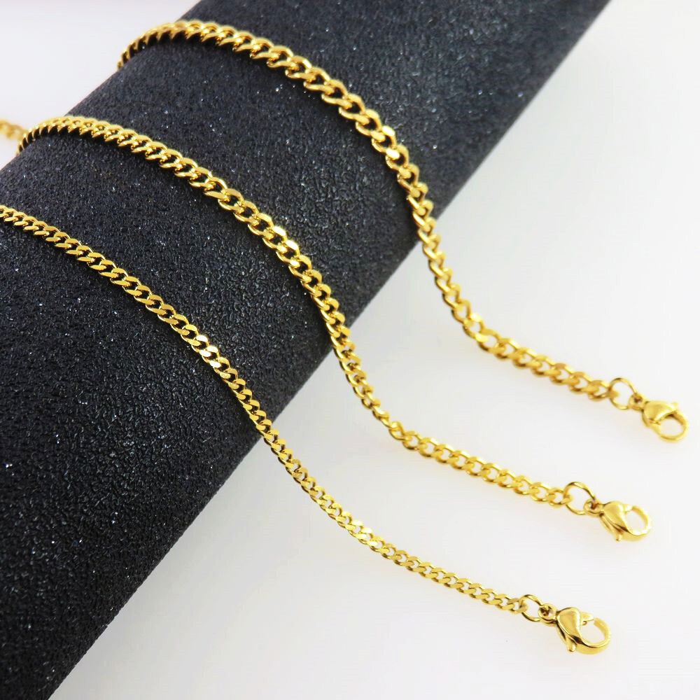 Woman Man 2-9mm Stainless Steel Gold Plated Curb Cuban Chain Necklace Link