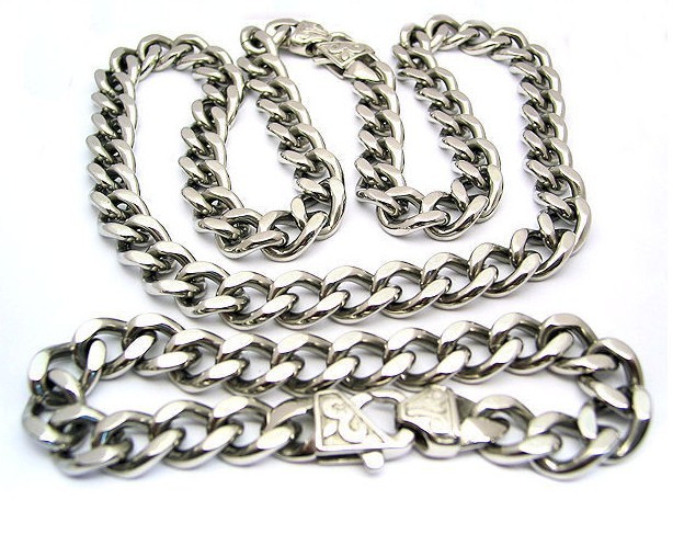 Pure Stainless Steel Mens Cuban Curb Chain Bracelet + Necklace Jewelry Set 10mm