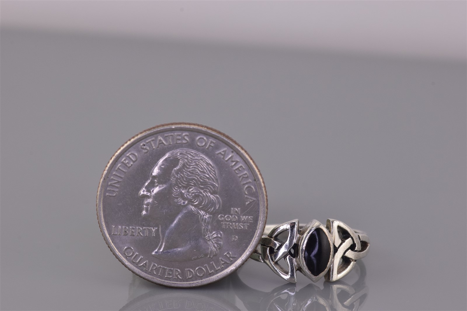 Peter Stone Sterling Silver Black Onyx Trinity Celtic Knot Band Ring 925 Sz: 7