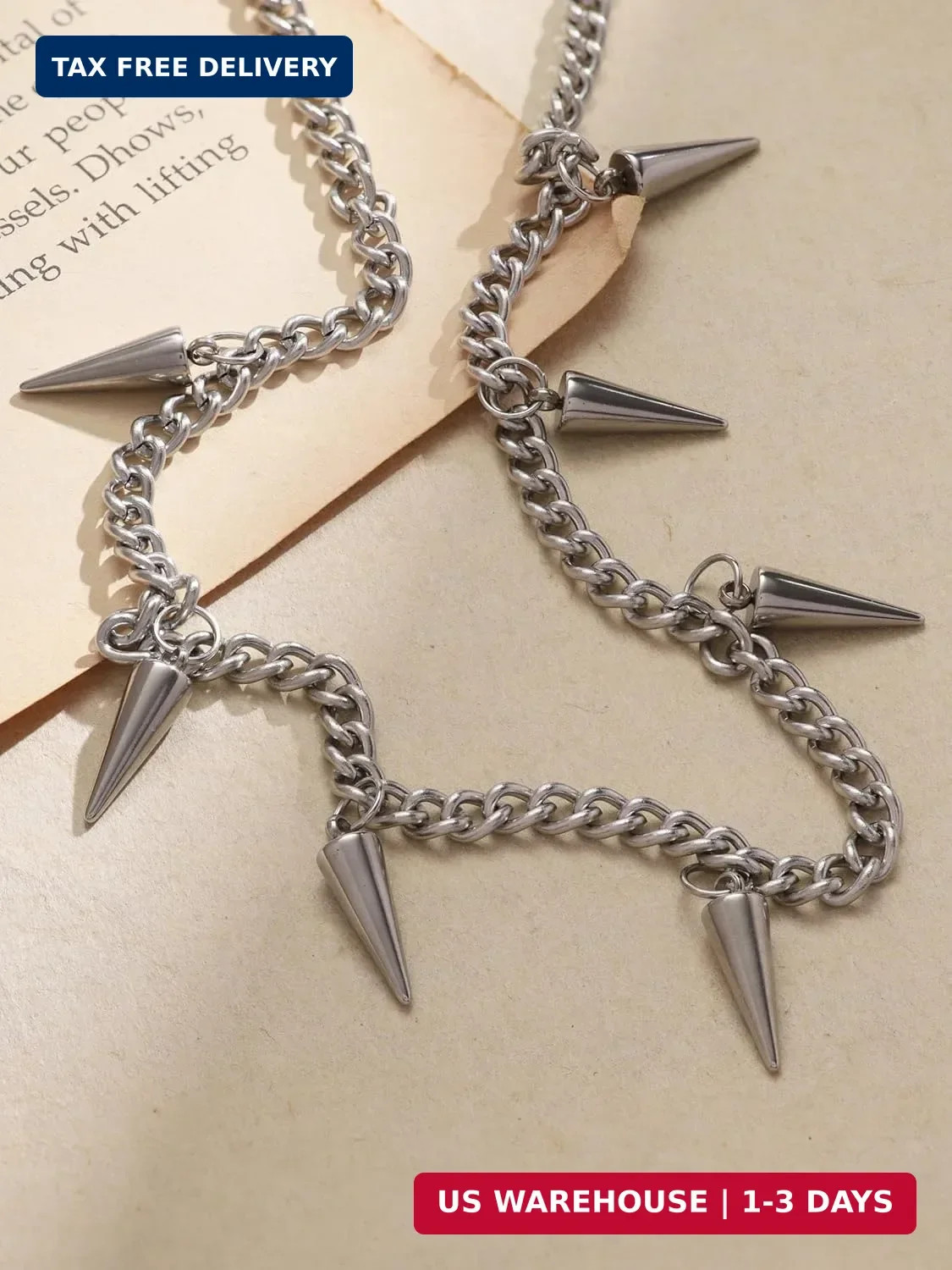 Sacina Spike Chain Necklace, Emo Punk Grunge Necklace, Goth Jewelry, Christmas J