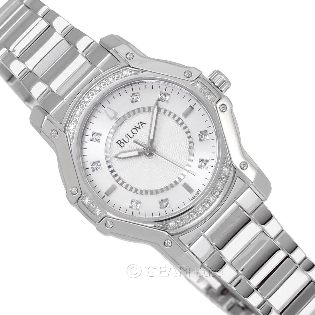BULOVA Womens 24 Diamonds Dress Watch, Silver Dial, Stainless Steel Band