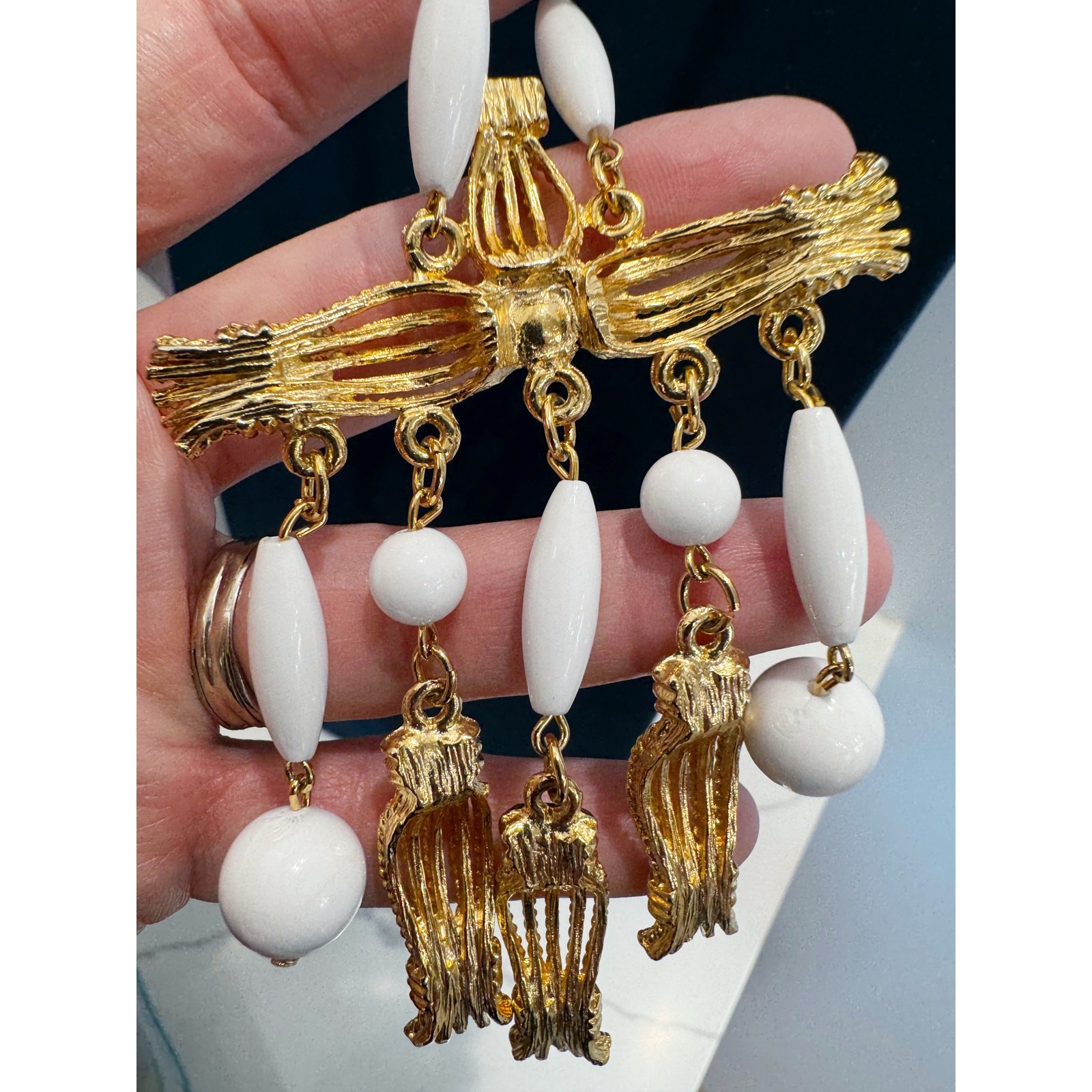 Vintage Gold-Tone Tassel Chandelier Statement Necklace