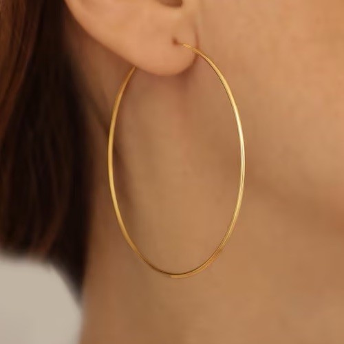 4” Inches Large Shiny Endless Hoop Earrings REAL 14K Yellow Solid Gold