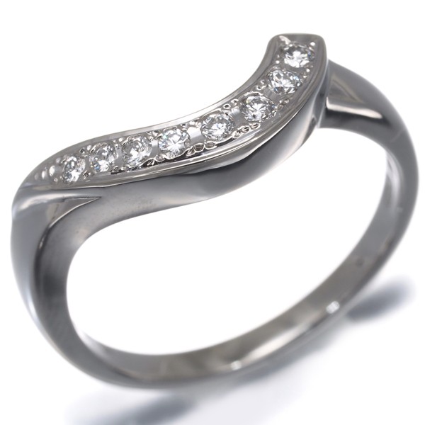 Auth Mikimoto Ring Diamond 0.13ct Wave US6-6.25 900 Platinum