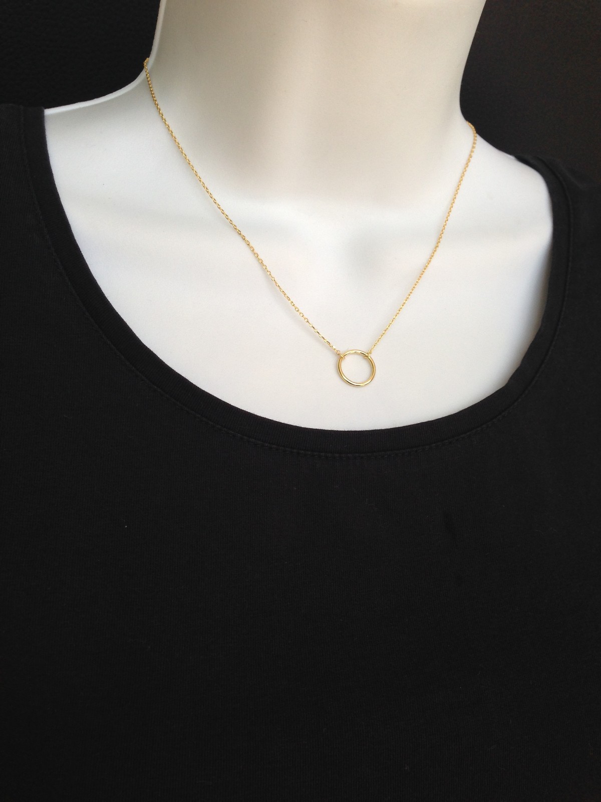 Sterling Silver 925 Open Circle Pendant Necklace 11mm(0.43″) 15.5-17.5″