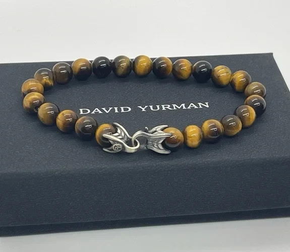 DAVID YURMAN Matrix 8mm Bead Tiger eye Shinny Spiritual Beads Bracelet 8.5″