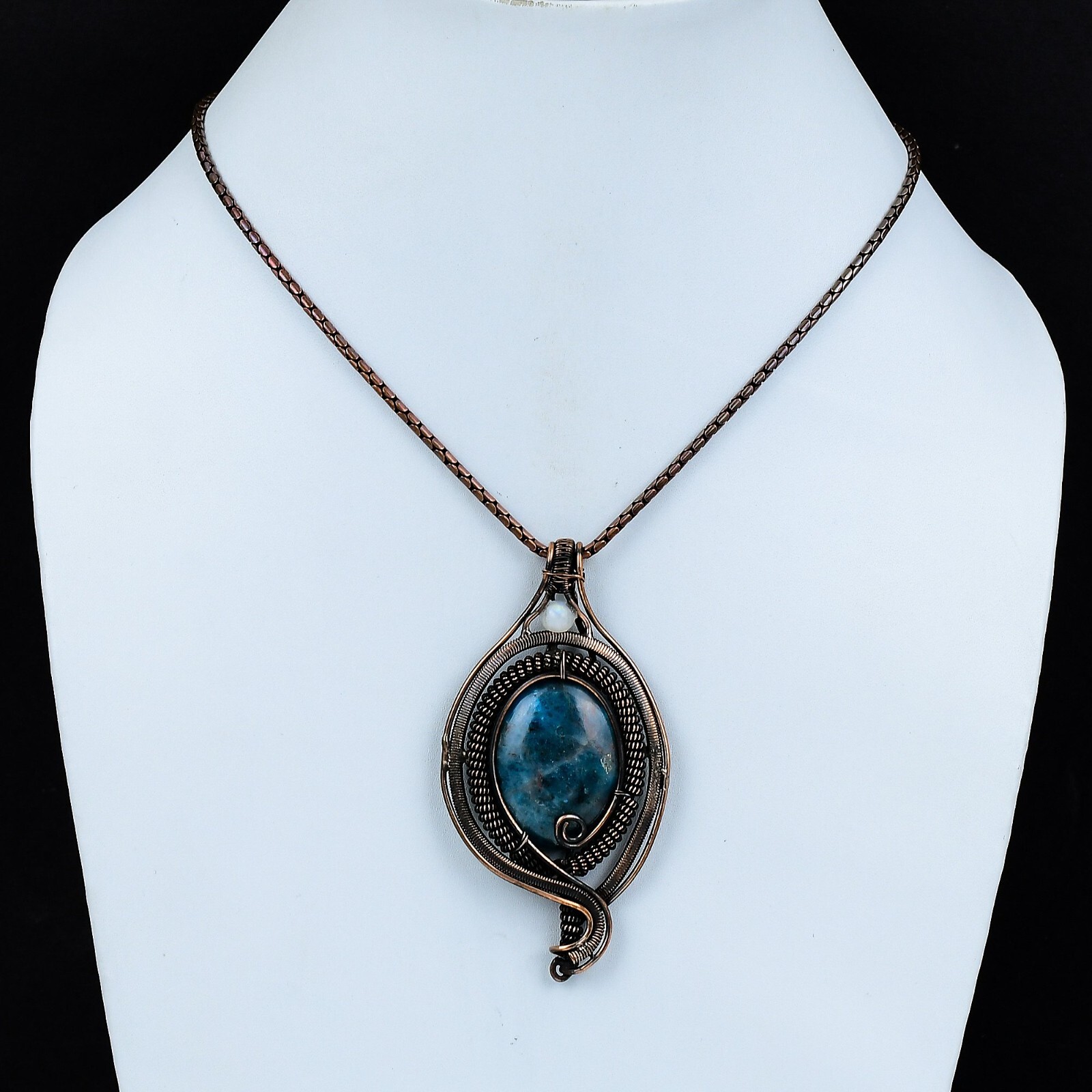 Neon Blue Apatite Handmade Gemstone Copper Wire Wrapped Jewelry Pendant