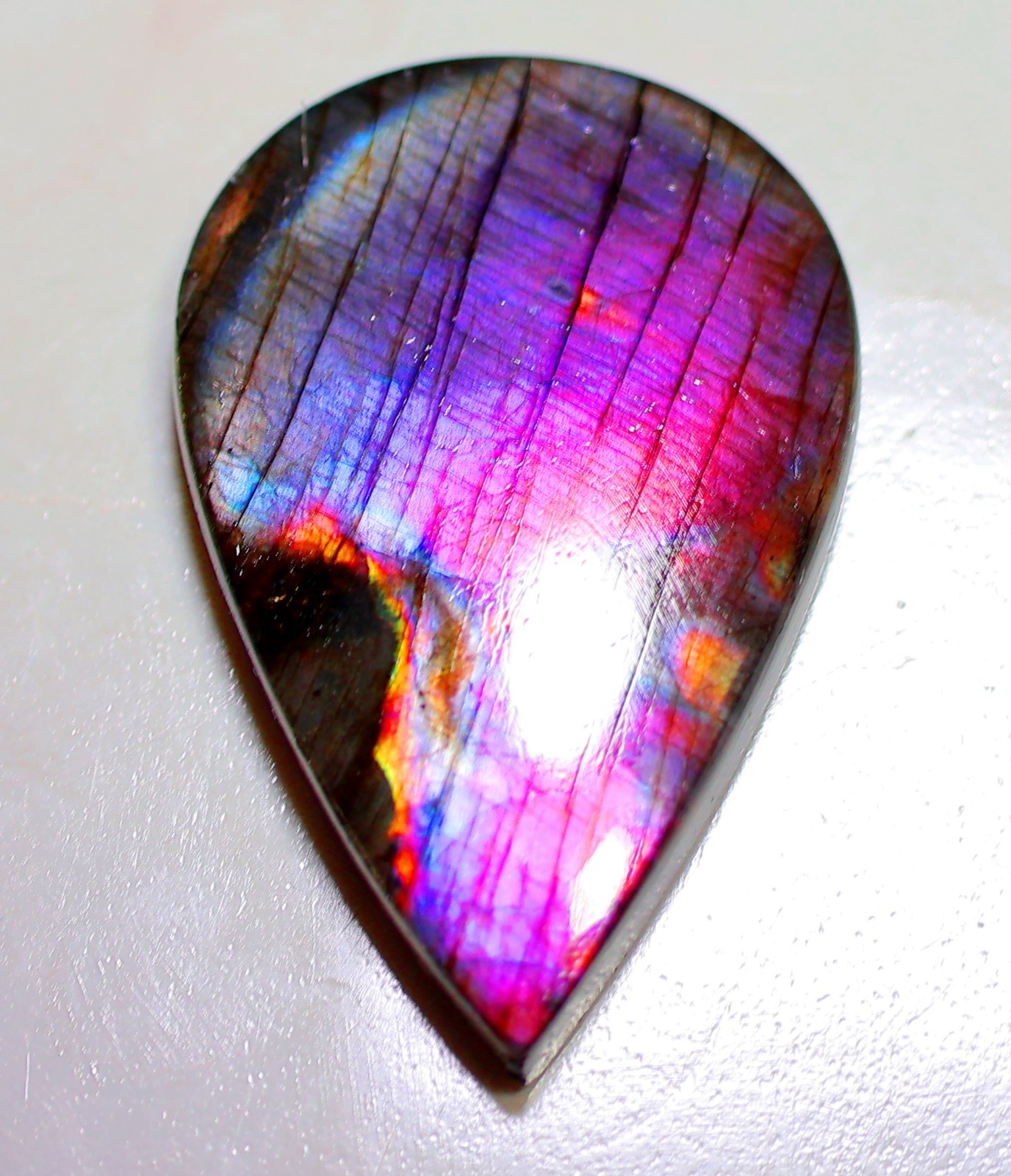 49 Ct 6X22X38 mm Natural Purple Fire Labradorite Pear Cabochon Gemstone SA-187