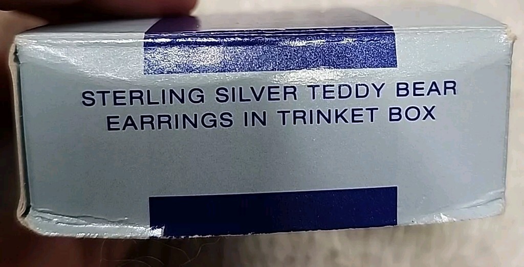 • New Vintage 2002 Avon Sterling Silver Teddy Bear Earrings in Trinket Box