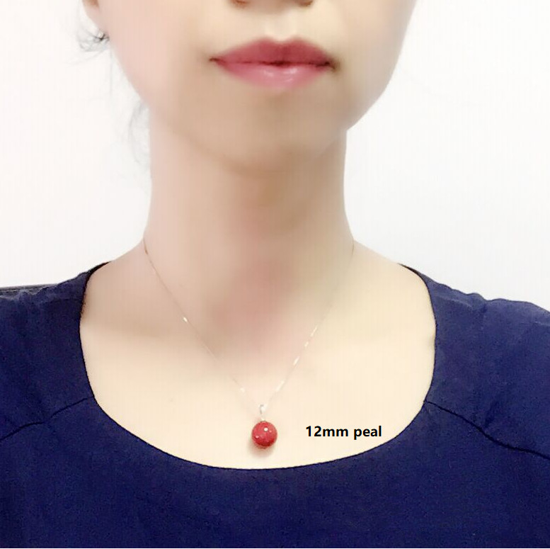 Red Natural Sea SHELL Pearl 12mm pendant 925 Silver 18″ Necklace gift Box PE33