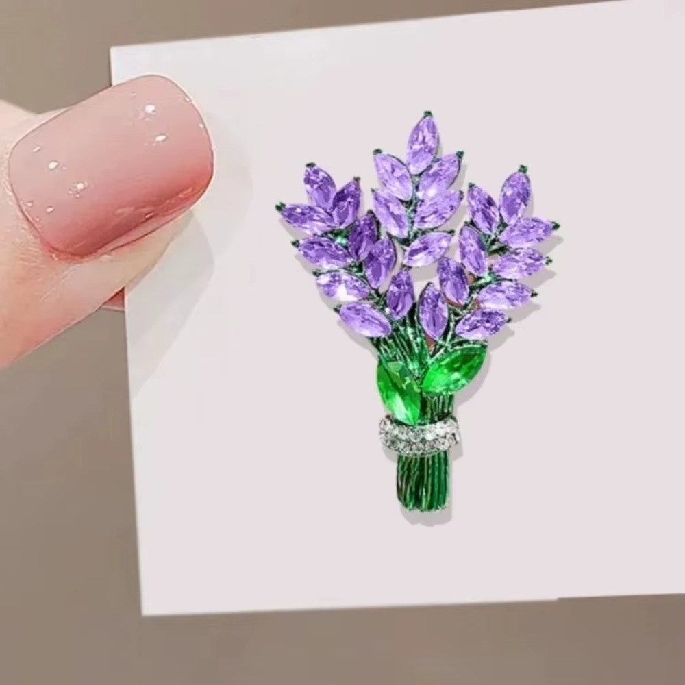 Purple Lavender Crystal Flower Brooch Elegant Rhinestone Pin Gift for Women New