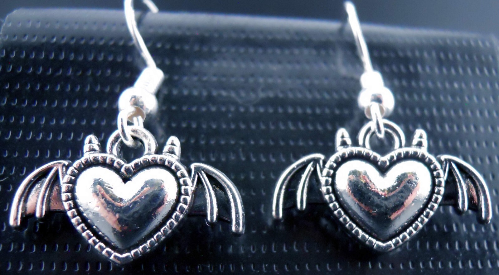 Devil Heart Earrings Sterling Silver Ear Wires Bat Wings Devil Horns Hearts NEW