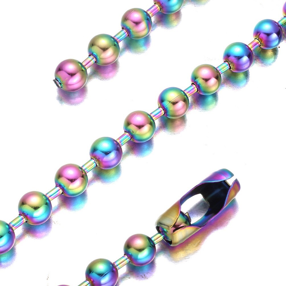 Men Women 6/8/10/12mm Wide Multicolor Stainless Steel Ball Beads Chain Necklace
