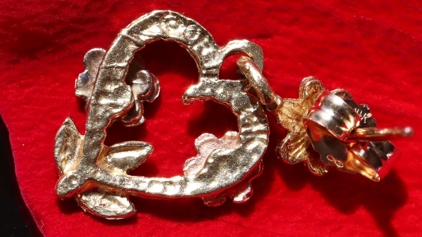 14k gold multi tone earrings 0.75″ dangle rose heart vintage 1.8g Fortunoff N280