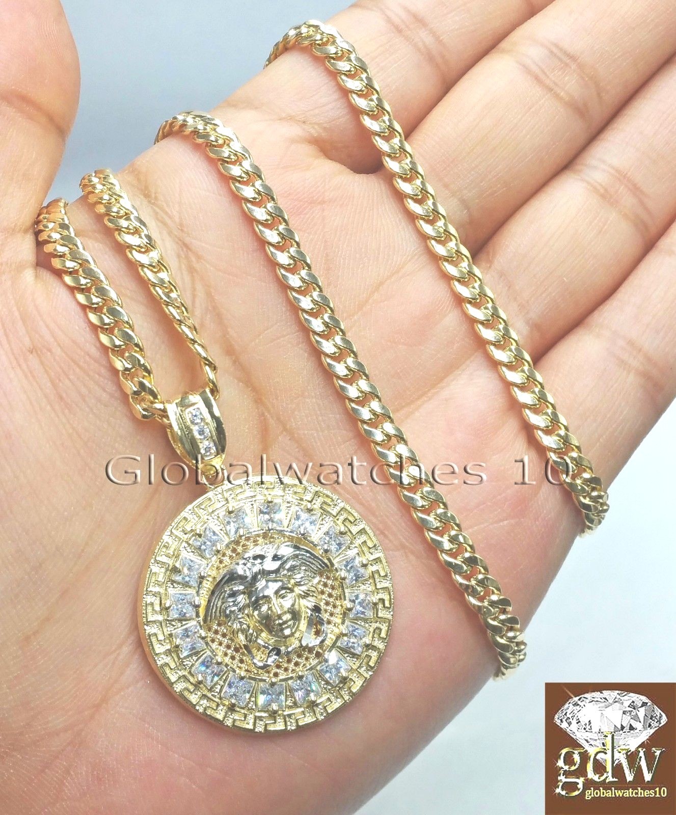 Real 10k Yellow Gold Head Charm Miami Cuban 24″ Chain Necklace