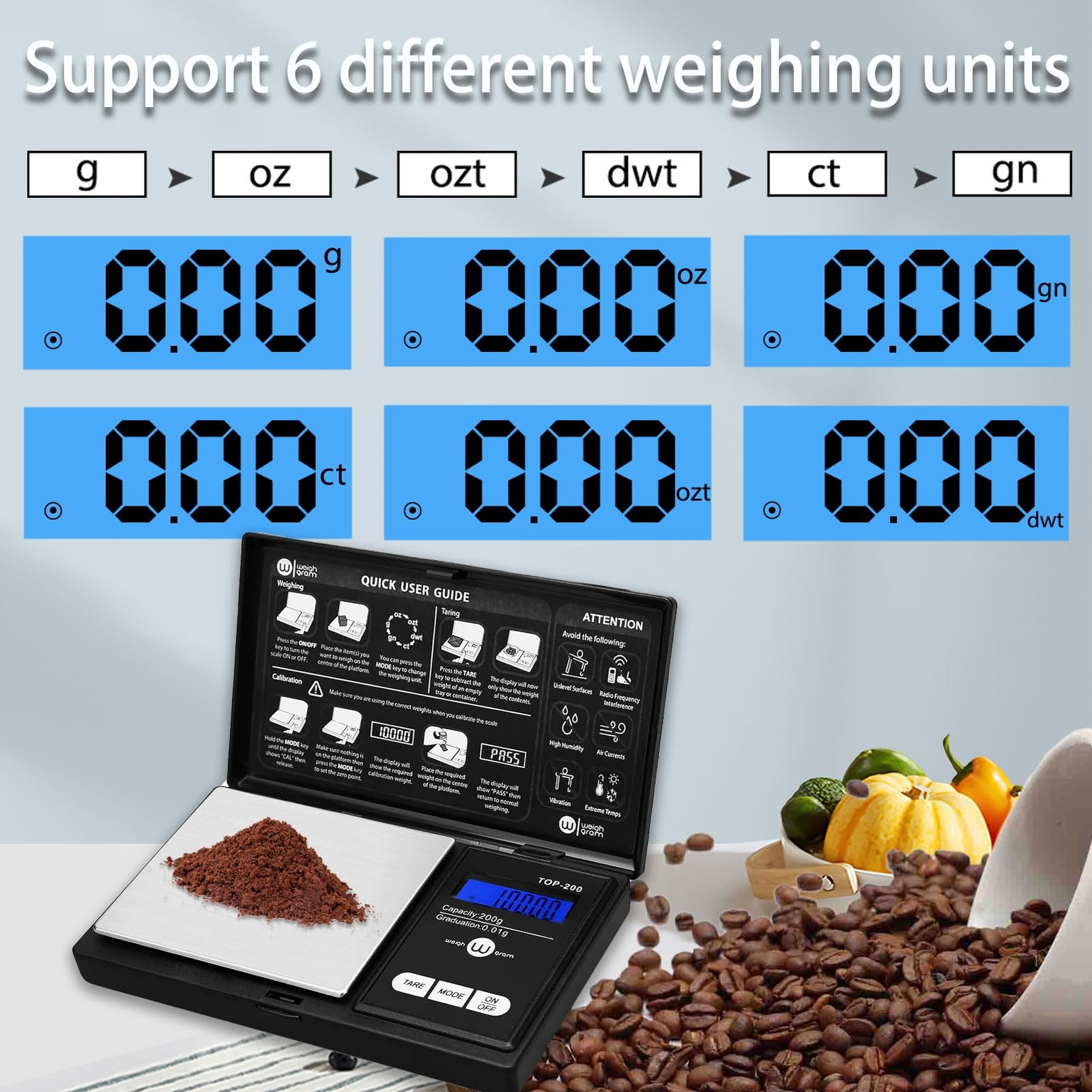 Weigh Gram 200G Digital Pocket Gram Scale 0.01G Accuracy, 200G X 0.01G