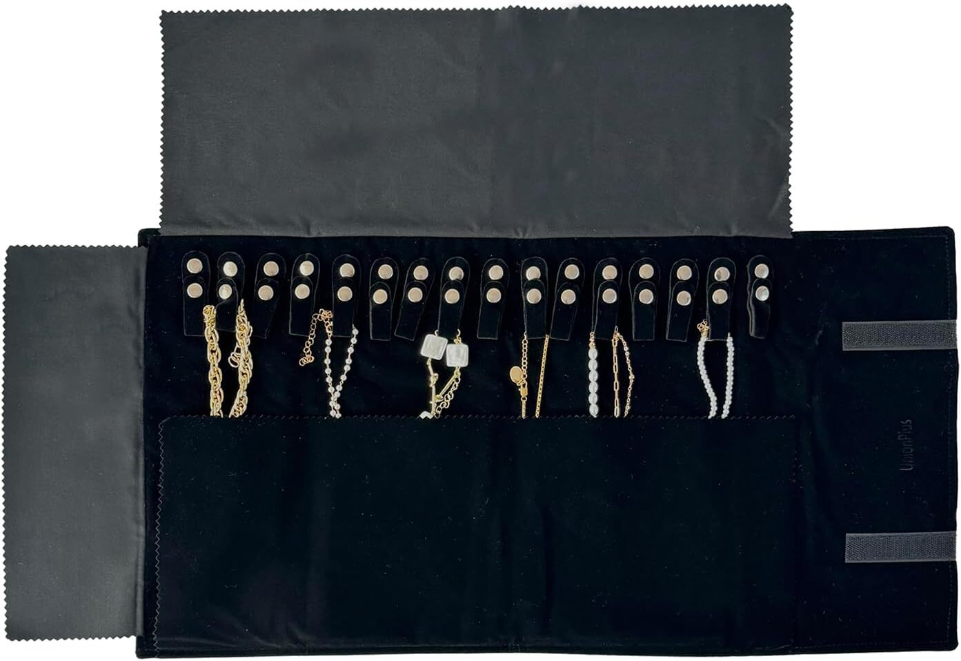 Velvet Travel Jewelry Roll Bag Organizer for Necklace, Elastic ys/m, Black