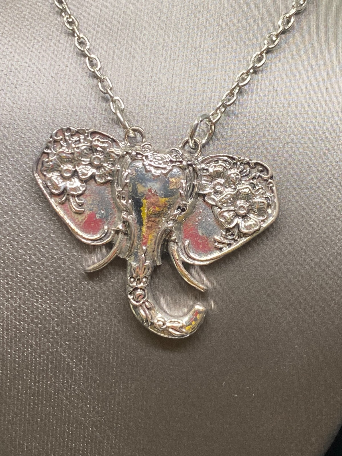 Elephant Head Pendant Necklace Silver Adjustable Chain