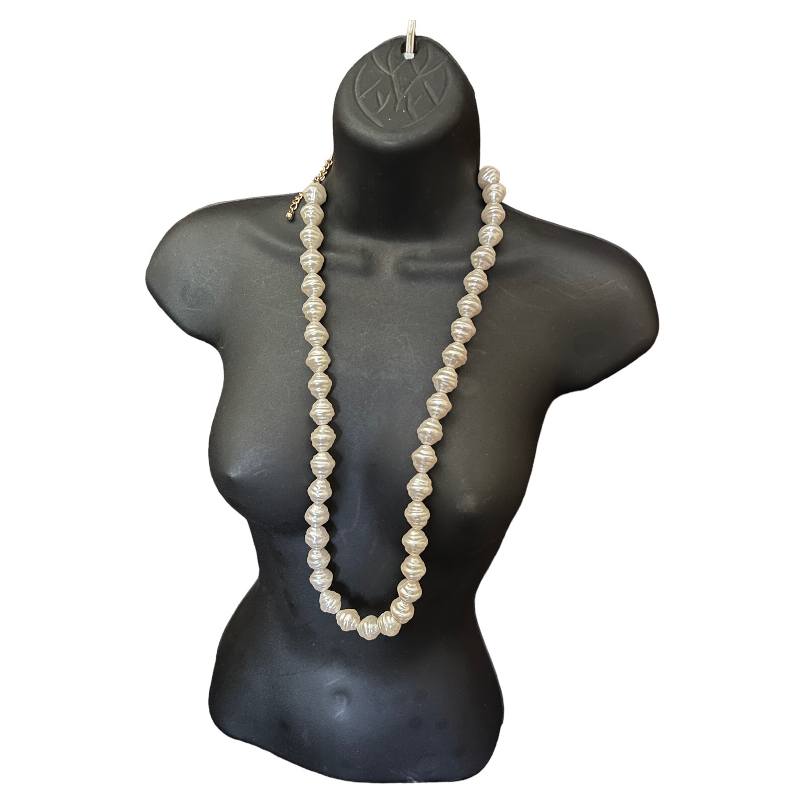 Chicos Faux Pearl Necklace 30 Inches Long. Beads Approx 3/4 In Each. NWT