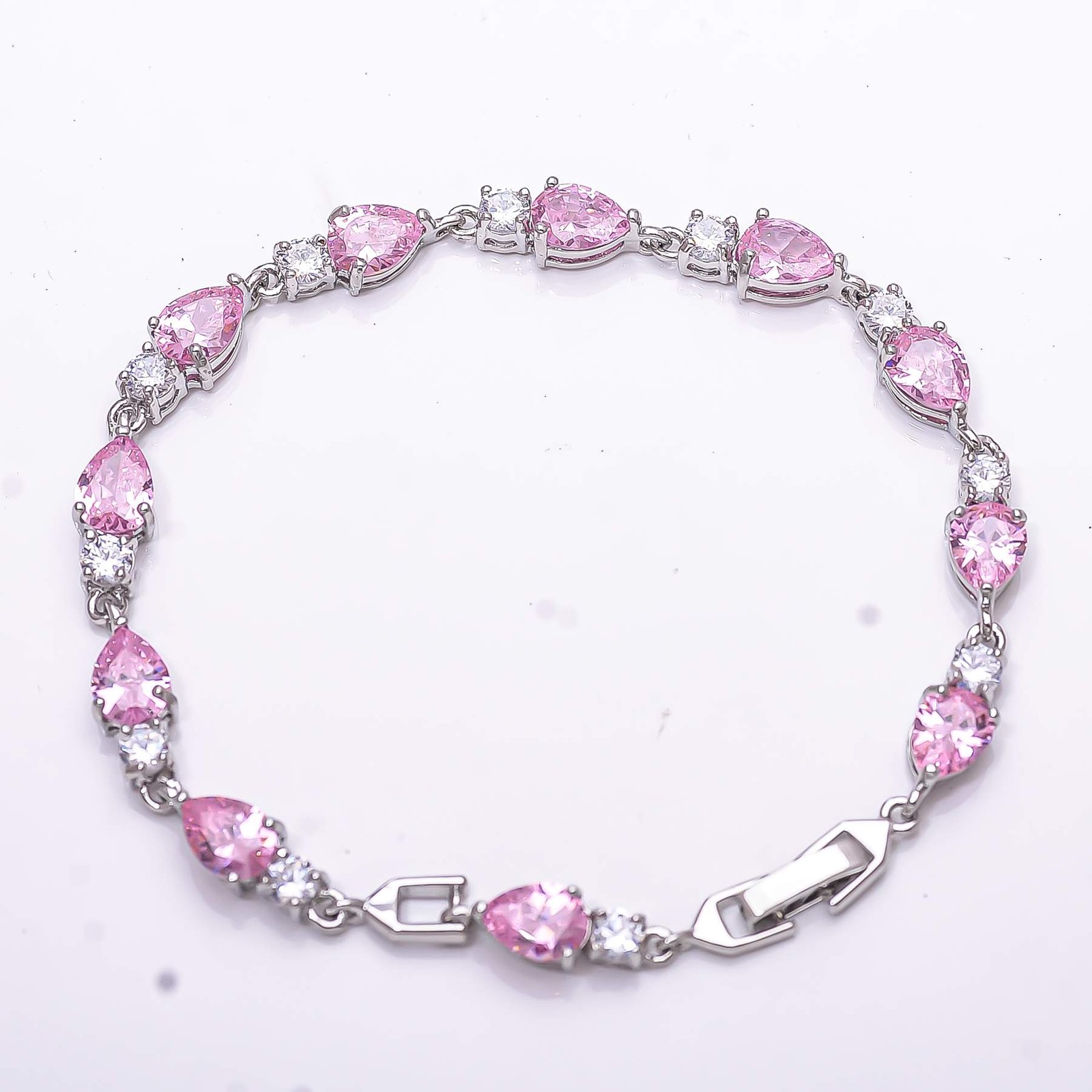 Pink Sapphire & CZ Simulated 925 Sterling Silver Tennis Bracelet 7.99″ B4
