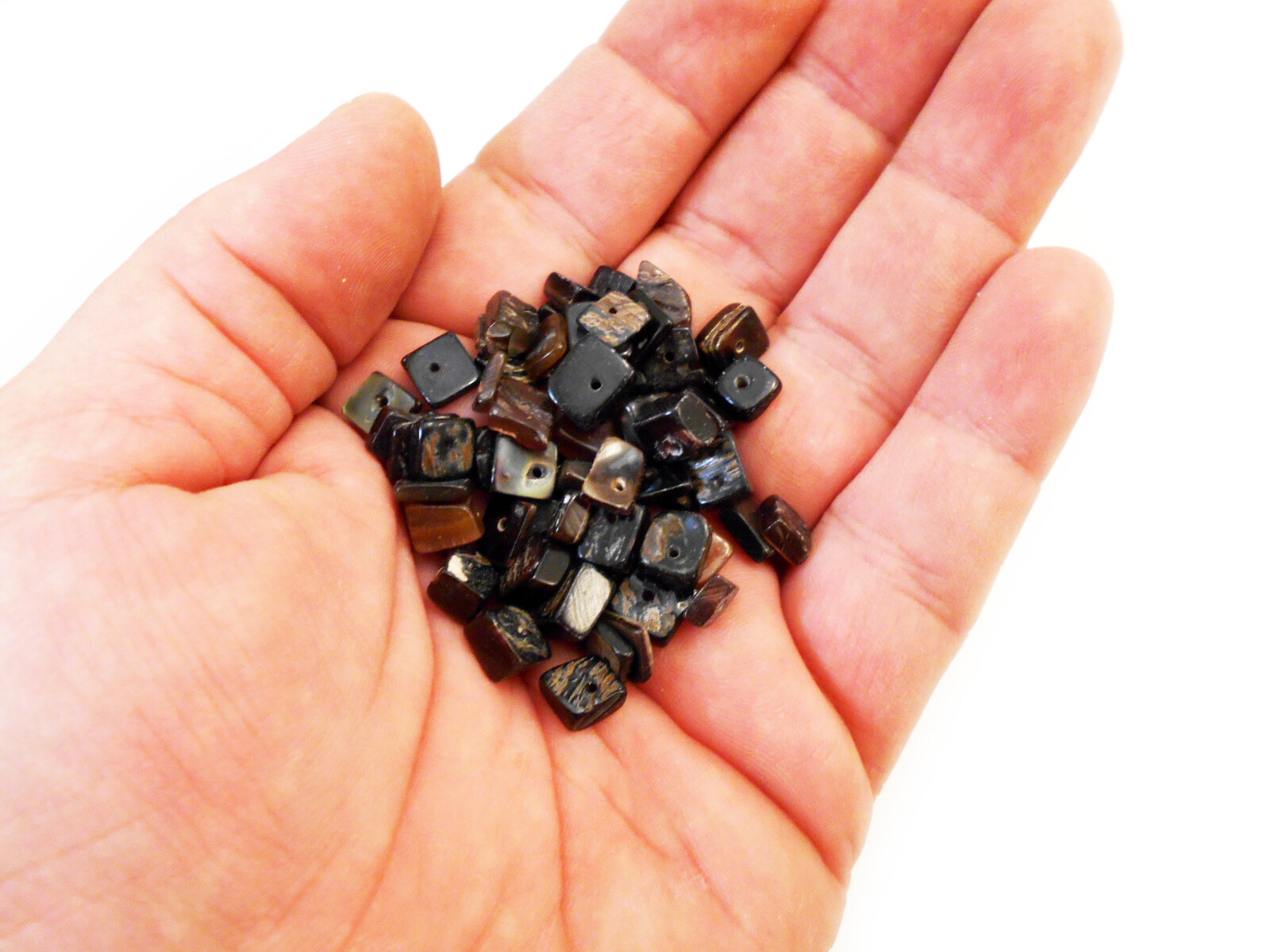Bulk 1/2 lb (700) Black Pen Shell Chips Loose Beads Drilled 13mm Crafts Jewelry.