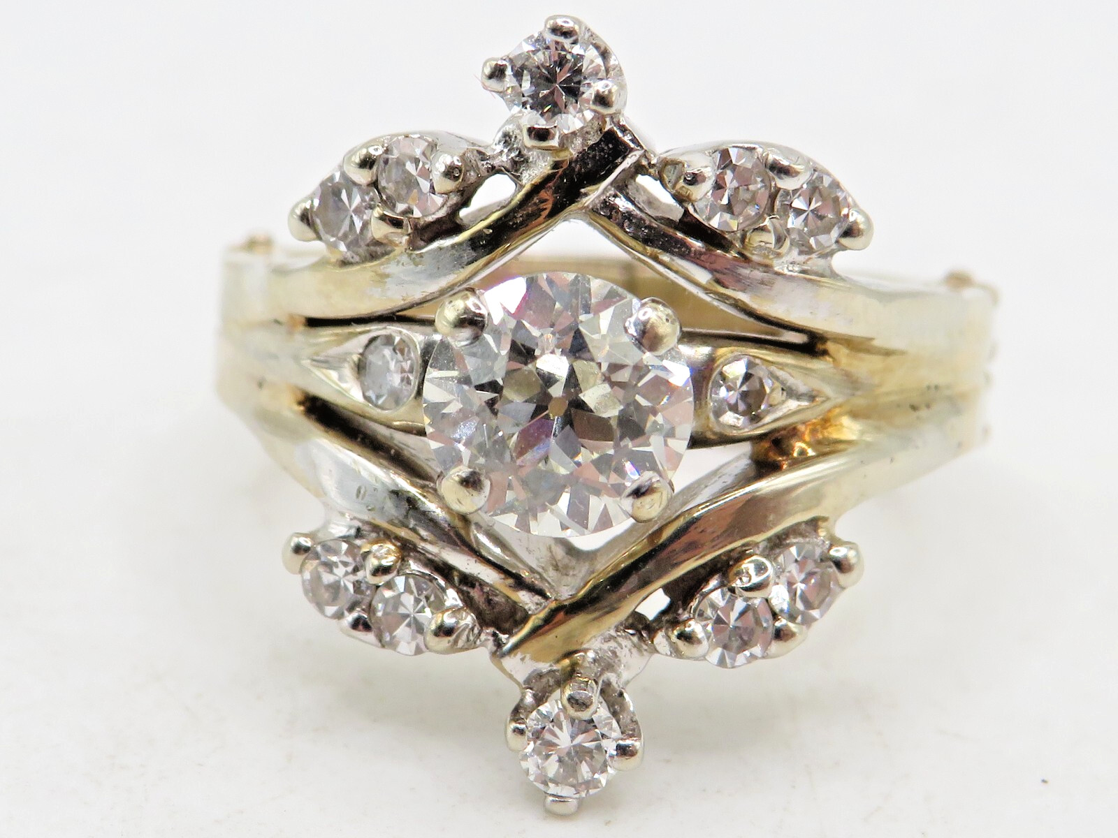 FINGER FIT 14k YELLOW GOLD EUROPEAN CUT DIAMOND RING w 12 ACCENT DIAMONDS SZ 6*