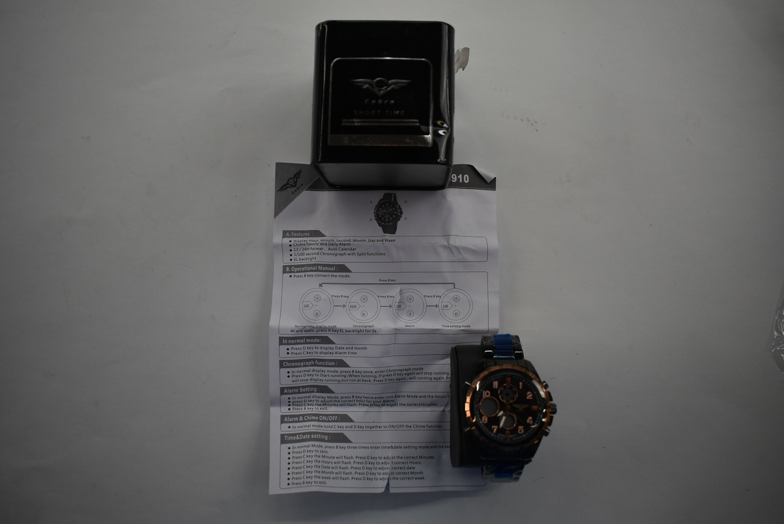 Cohro GMT Sky Mens Quartz Black Dial Watch Rose Gold Accents S0910RG New