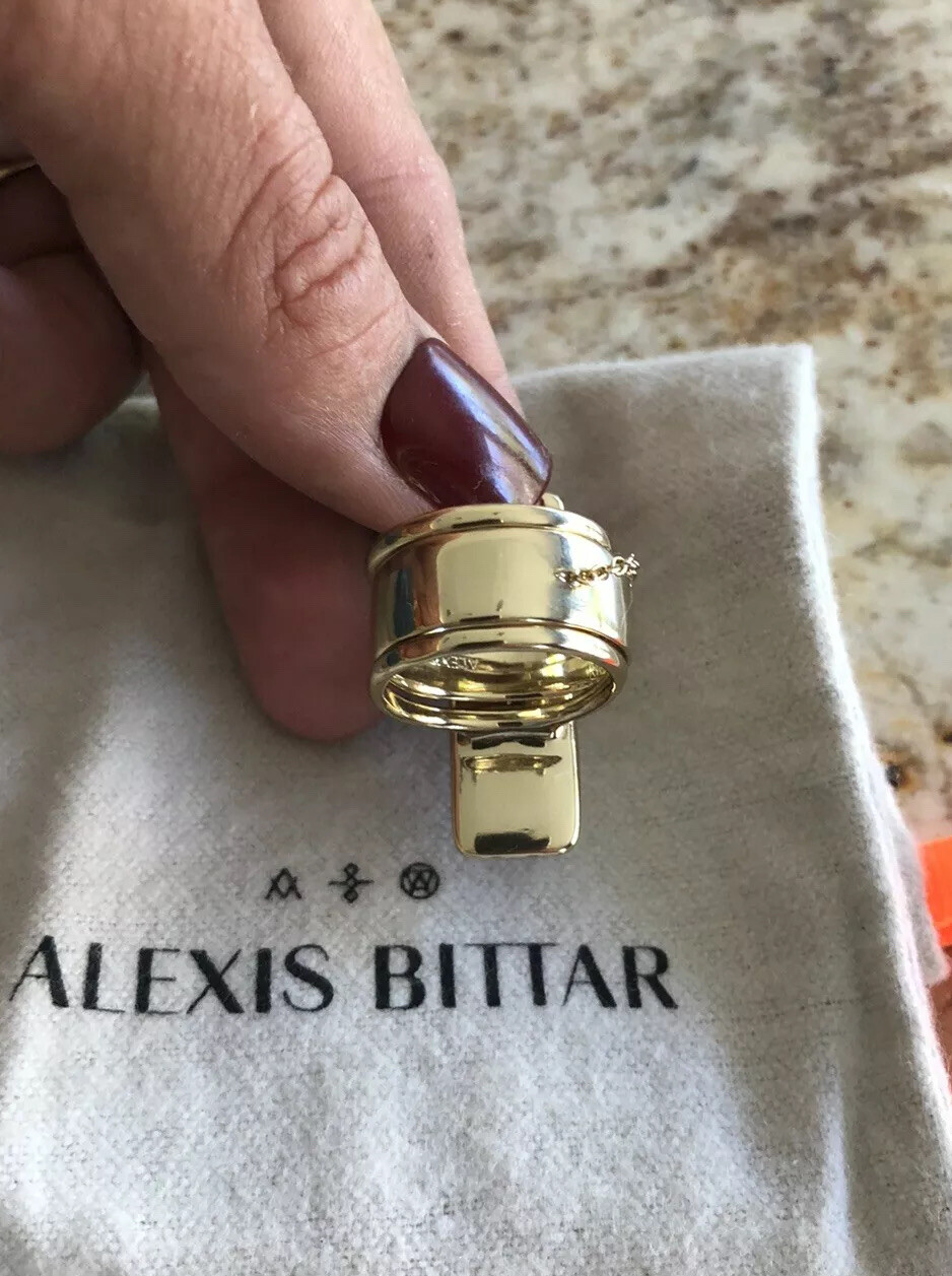 100% Authentic Alexis Bittar Elongated Silver Lucite Double Band Ring Size 7ish