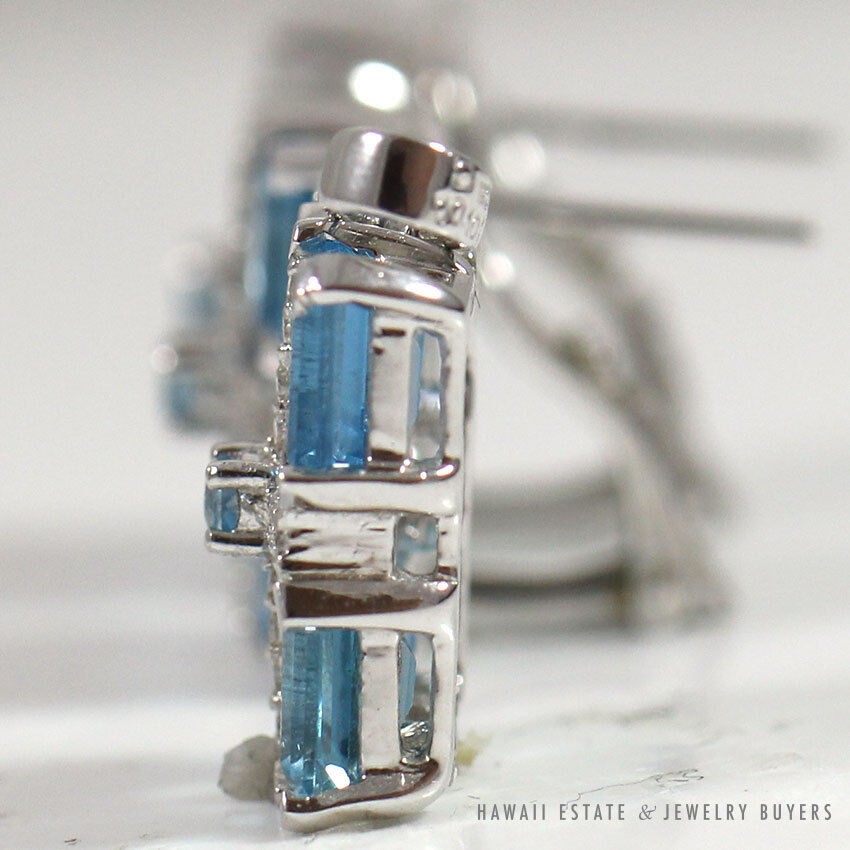 Effy Sky Blue Rectangular Topaz & Diamond 18K White Gold Earrings & Pendant Set