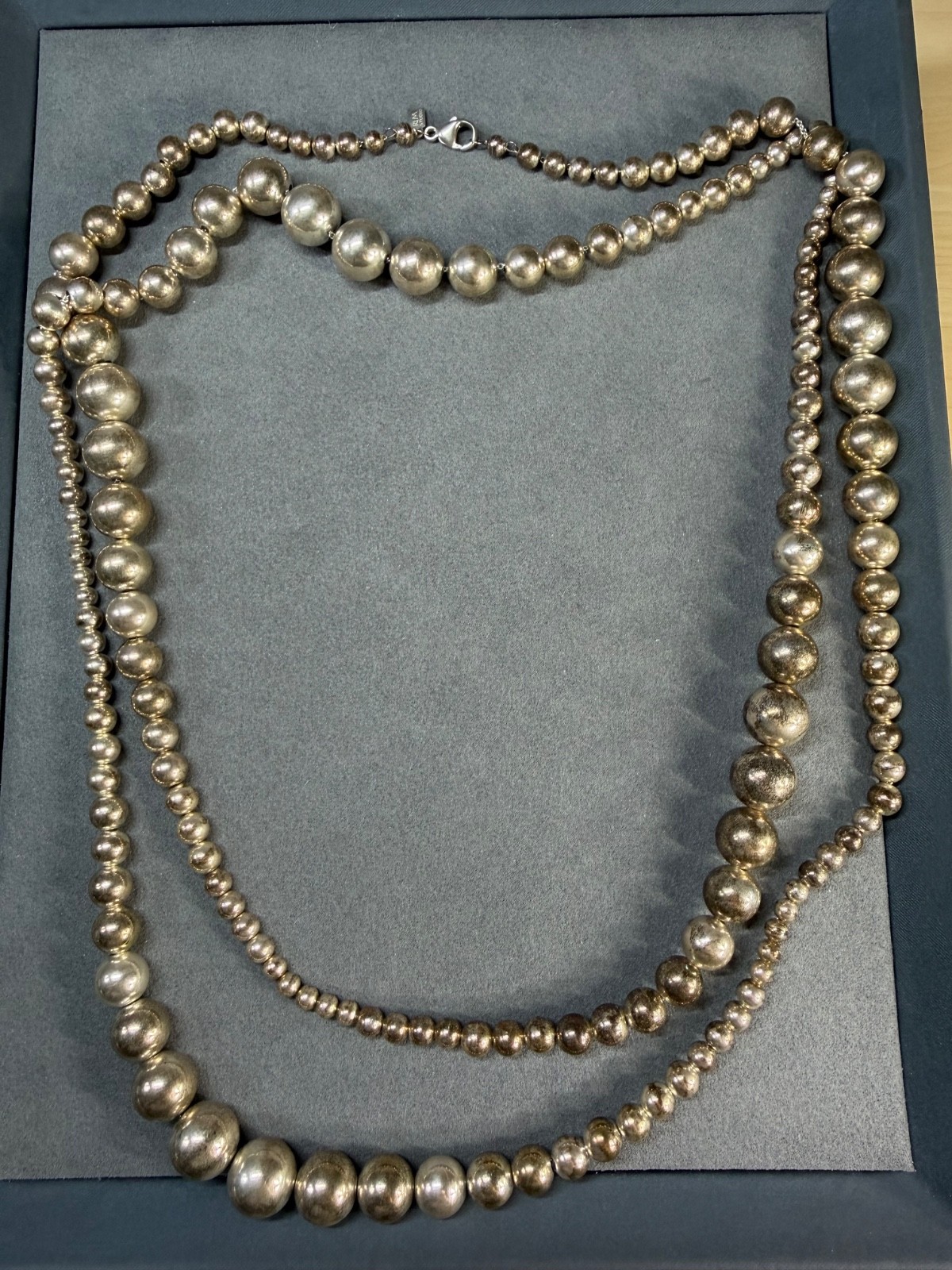 Robert Lee Morris RLM Studios Sterling Silver LARGE Graduated Bead Necklace 55in