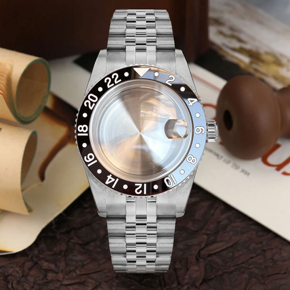 38mm Stainless Steel Brushed 200M Diver Watch Case Fit NH34 GMT NH35 Sapphire