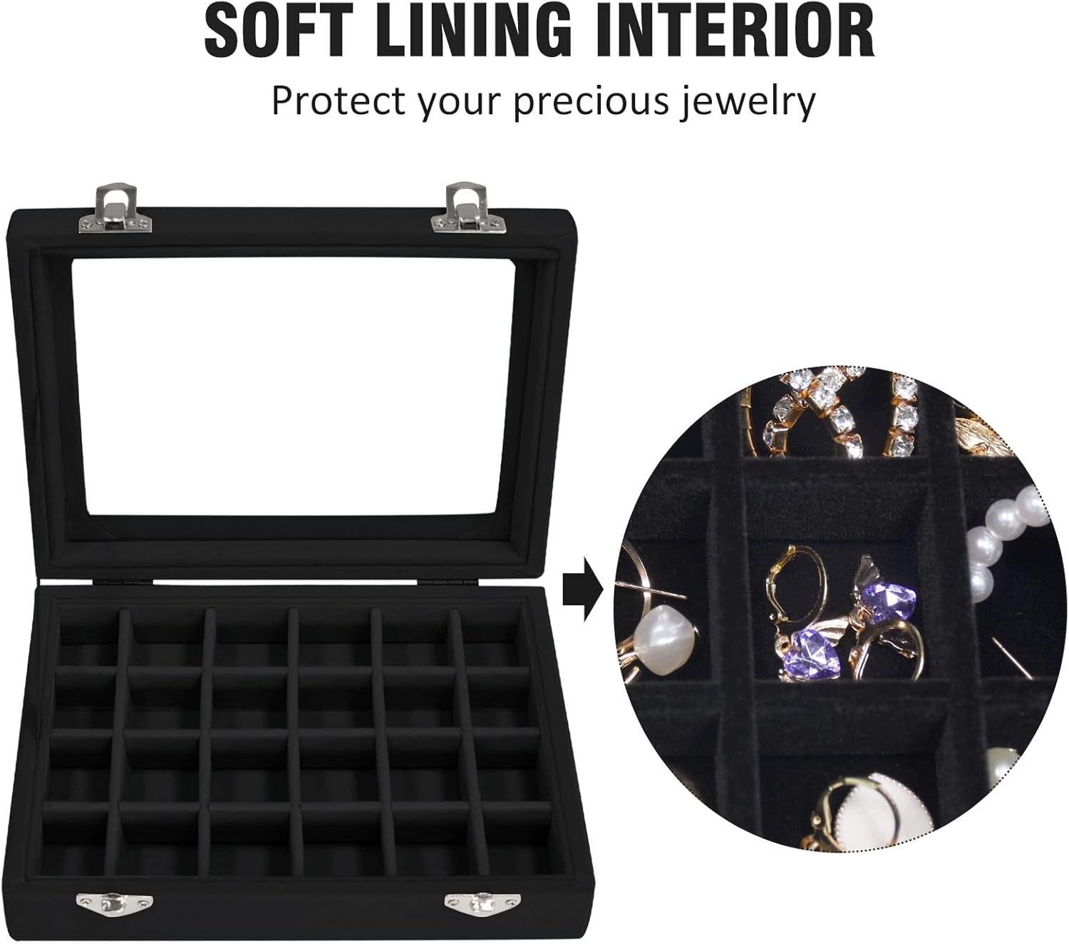 Velvet Jewelry Box 24 Grid Jewelry Ring Display Organiser Box Tray Holder