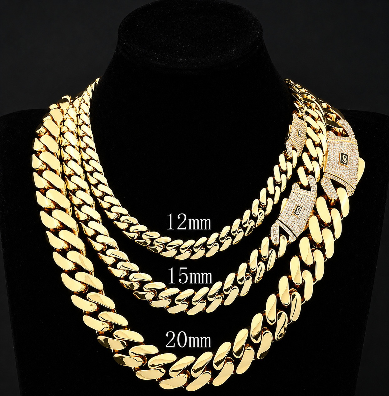 5AAA+ CZ 20mm Cuban Link Chain Necklace Bracelet Gold Plated Brass Iced Out