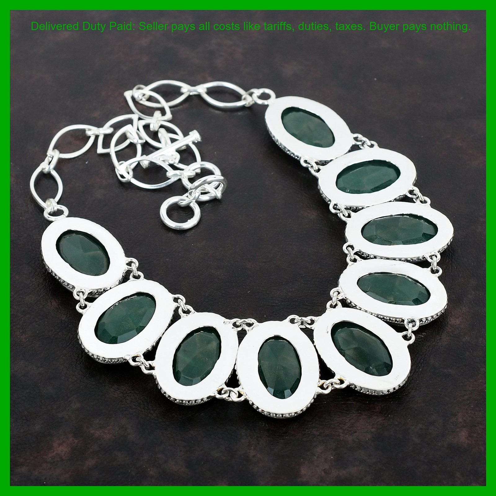 925 Silver Zambian Emrald Stone Engagement Vintage Daughter Gift Chain Necklace