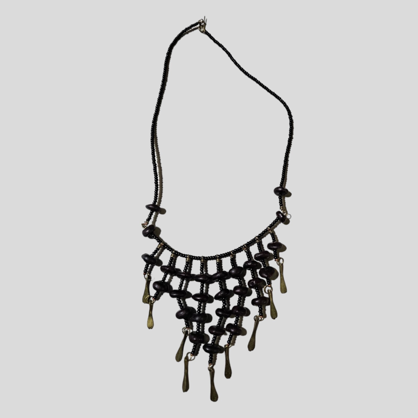 Coffee Bean Seed Bead Bib Necklace 16 Inches Handmade