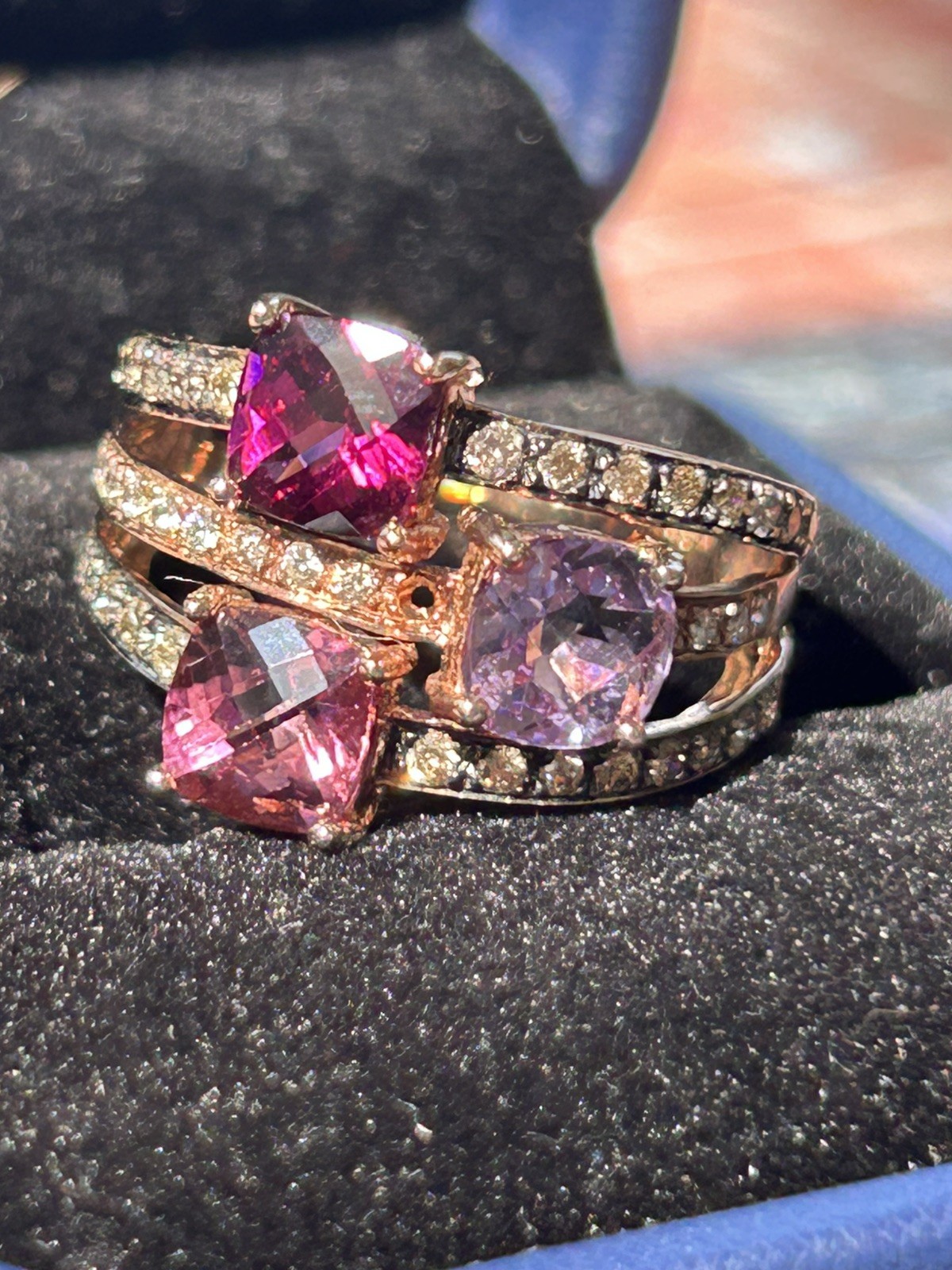 Levian 14K Rose Gold Tourmaline, Rhodolite, Amethyst White & Chocolate Diam Rin