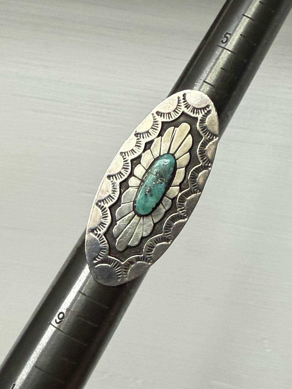 BEAUTIFUL Navajo KIRK SMITH KS Sterling Silver Turquoise Concho Statement Ring 7