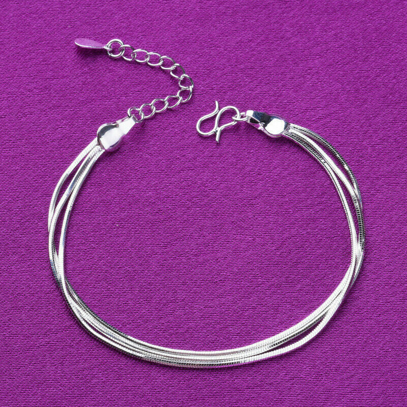 Women’s 925 Sterling Silver Multilayer Snake Chain Foot Ankle Bracelet #AB56