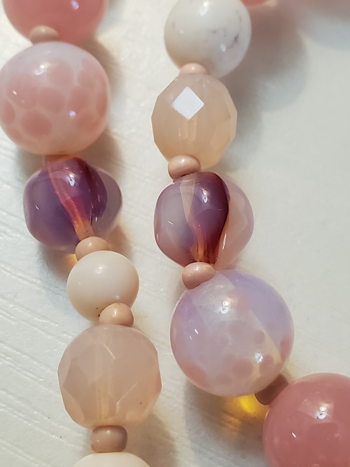 Vtg. Miriam Haskell Pink Glass Beaded Necklace Single Strand Push Lock Closure
