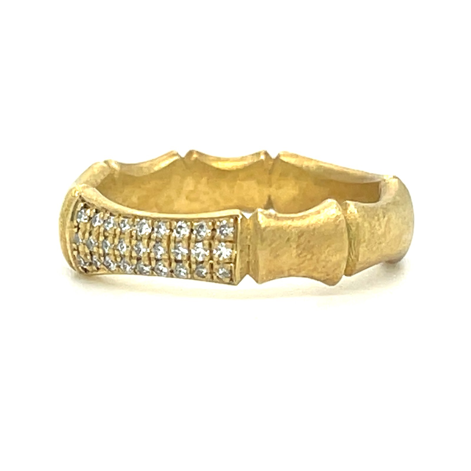 Sterling 18k Yellow Vermeil Bamboo 5 mm Ring w/ 0.27 TCW Diamond Accents Sz 6.5