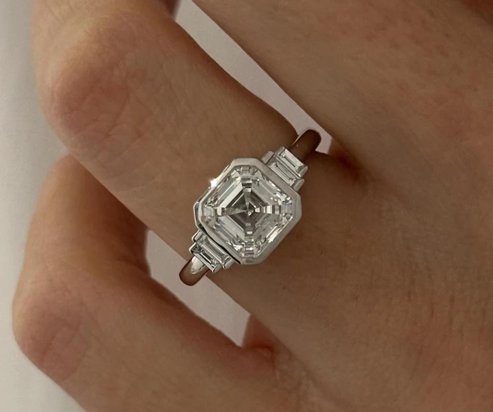 IGI 3.75 CT Asscher F-VS1 Lab Grown Diamond Women Engagement Ring 14k White Gold